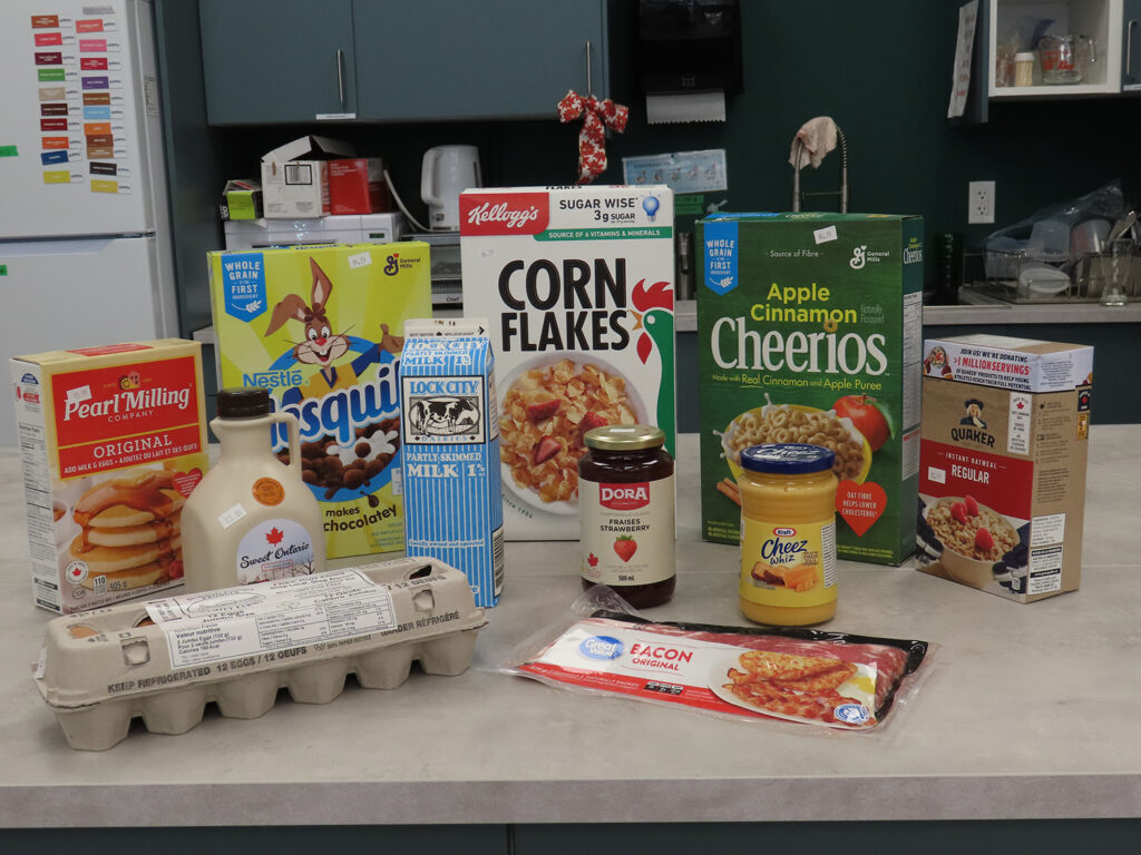 A counter top full of grocery items